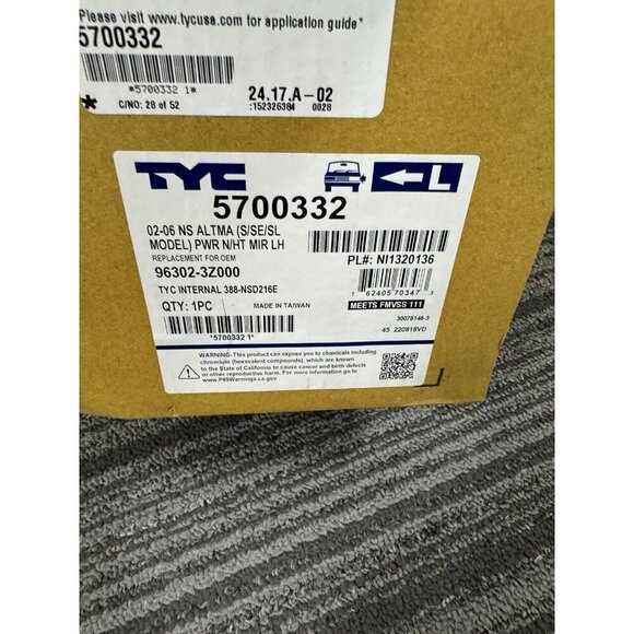 TYC 5700332 Nissan Altima Driver SidePower Non-Heated Replacement Mirror - Picture 2 of 5